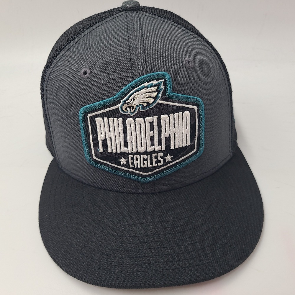 Philadelphia Eagles Hat Fitted 7 1/2 Trucker Mesh New Era 59Fifty Gray Black NFL